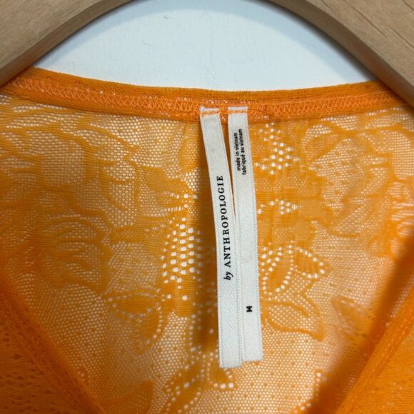BY ANTHROPOLOGIE Sheer Lace Long-sleeve Bodysuit In Orange One-piece Medium - Picture 6 of 14